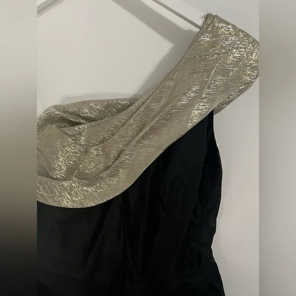 Oscar de la Renta Black Gold/Silver One Shoulder Dress Formal Evening New Years - Picture 8 of 12